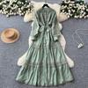 Sexy Vintage Lace Lace Up Glitter A Line Long Sleeve Beach Dress Chic Summer Vacation Vestidos for Women