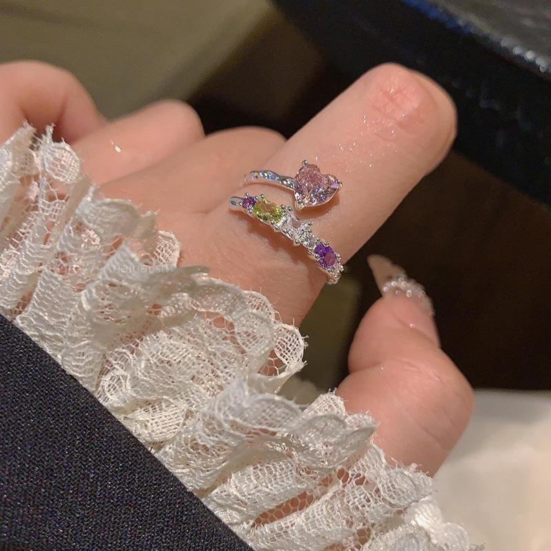 Stylish Geometric Dopamine Ring With Heart And Star Design For Women Adjustable Copper Fashion Jewelry