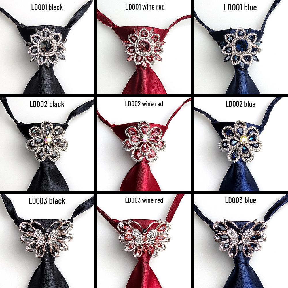 Broche en Cristal Élégante Européenne et Américaine Cravate Nœud Style Preppy pour Femmes