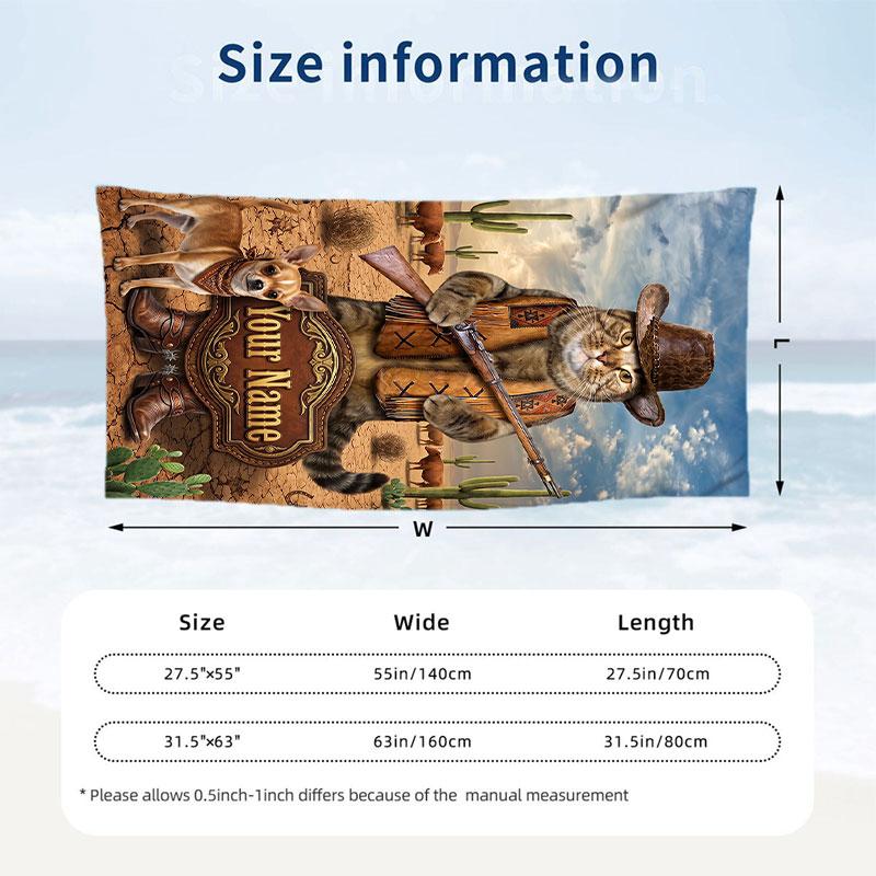 Cat Theme Beach Towel Personalized Custom Name & Text Soft Quick Dry Beach Towel for Swimming Travel