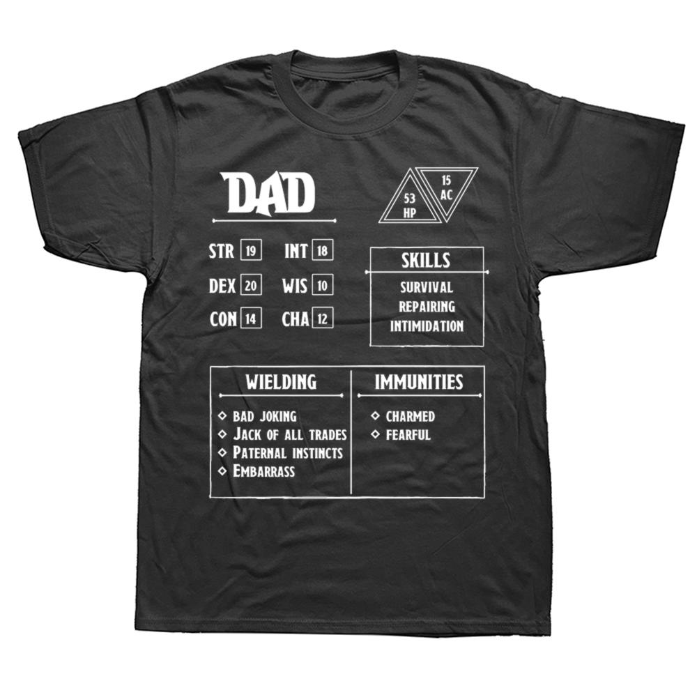 Dad Character Sheet Dungeons and Dragons DND T Shirt Birthday Gifts Dungeon Master Fathers Day Short Sleeve Loose Style Tshirt