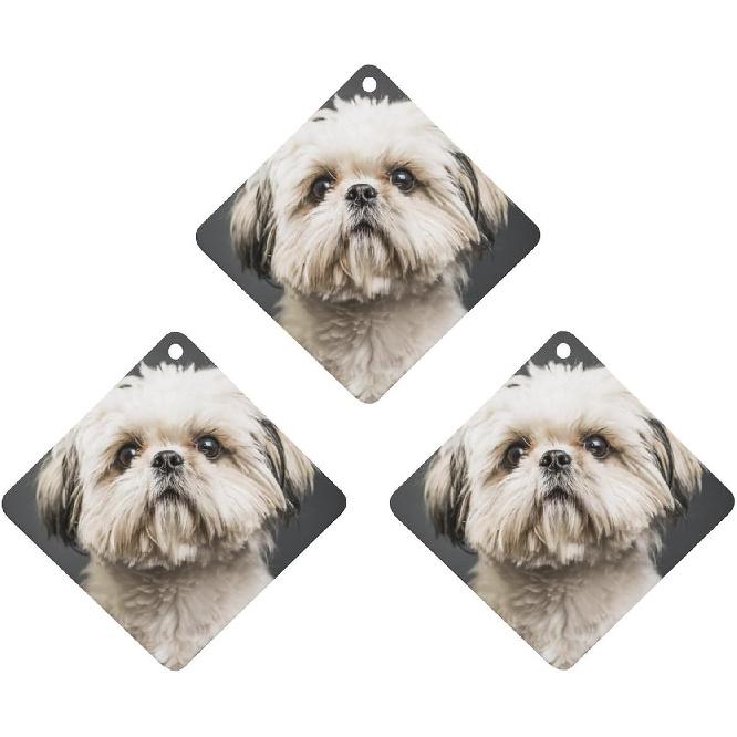 

Shih Tzu Pet Dog Funny Car Air Freshener 3Pcs Hanging Aromatherapy Tablets Fragrance Decor for Home Office, rhombus, style