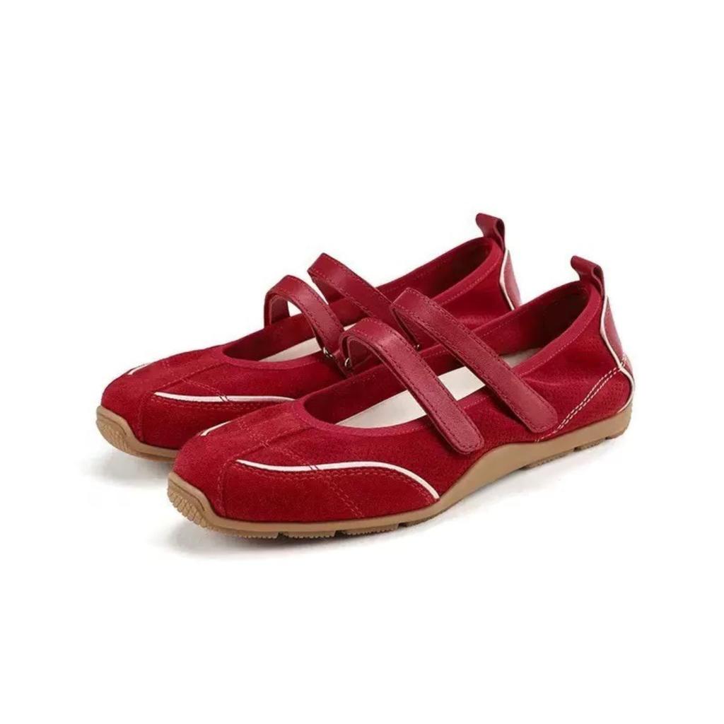 Leather Mary Jane Shoes Women'S Summer Velcro Inner Height Increasing Ballet Shoes Versatile Casual Sports Shoes