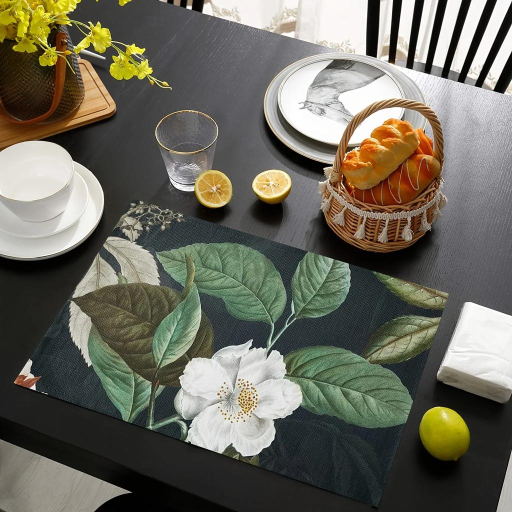 Placemats Linen Green Leaves Summer Series Table Pads Washable Table Mats Family Table Decorations Room Decor
