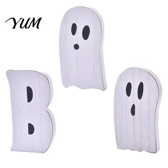 Decorative Tray Landscaping 3 Pcs Halloween Indoor Table Decoration, Cute Ghost Wooden Sign with Jute Rope, Tabletop Decor for Home Rustic Farmhouse