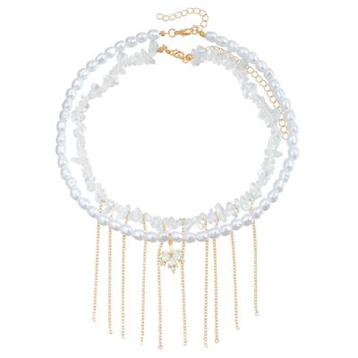 Vintage Pearls Tassels Choker Necklace for Women Elegant Neck Chain Handmade Layered Statement Jewelry Gift