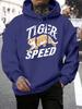 Felpa da uomo con stampa creativa Tiger Speed Harajuku Larga con cappuccio Tutto da abbinare Tasca Pullover da uomo Pile Autunno Unisex Abbigliamento sportivo