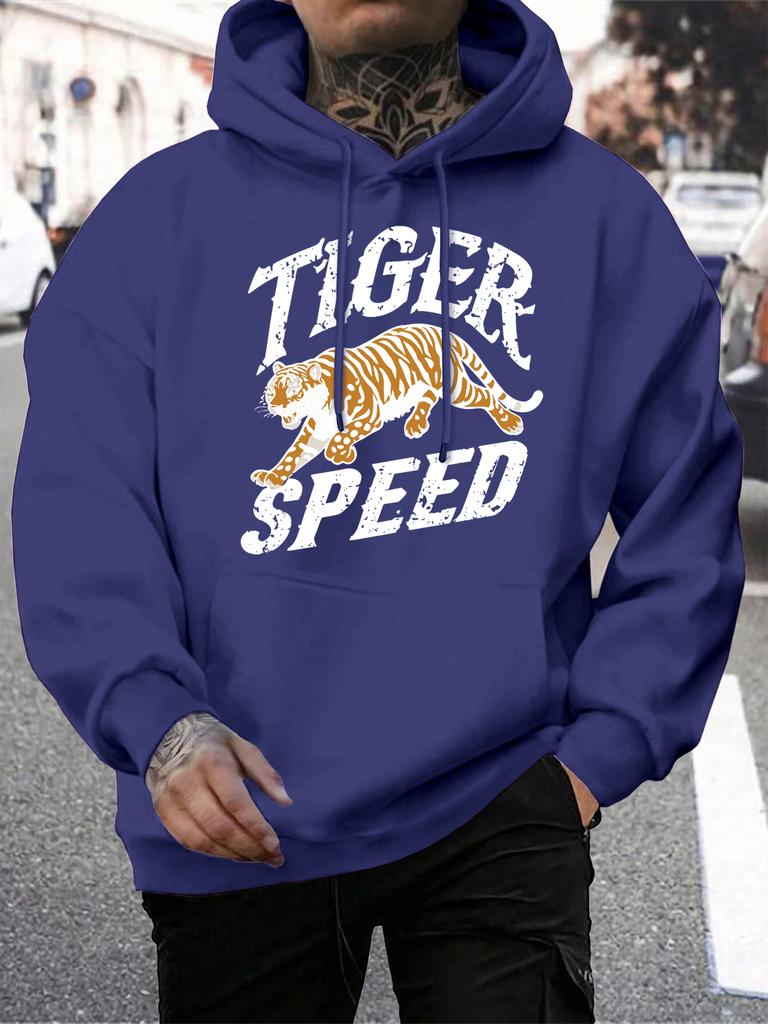 Felpa da uomo con stampa creativa Tiger Speed Harajuku Larga con cappuccio Tutto da abbinare Tasca Pullover da uomo Pile Autunno Unisex Abbigliamento sportivo