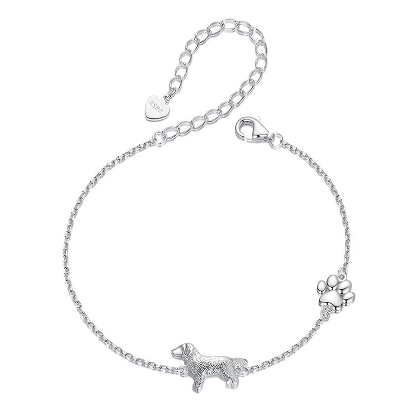 

BAMOER Solid 925 Silver Cute Cat / Dog Chain Bracelet for Women Delicate Jewelry Pet Bracelet for Gift SCB290