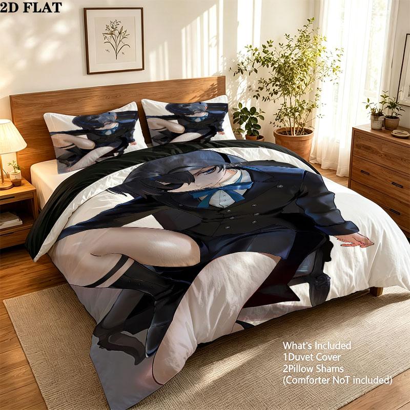 Black Butler Pattern Bedding Quilt Set Quilt Cover Pillowcase Home Birthday Gift(1 * duvet cover + 2 * pillowcase, without core)