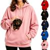 Felpa con cappuccio alla moda da donna, marsupio per animali domestici, vestibilità larga, spalle scese, pullover o felpa con zip