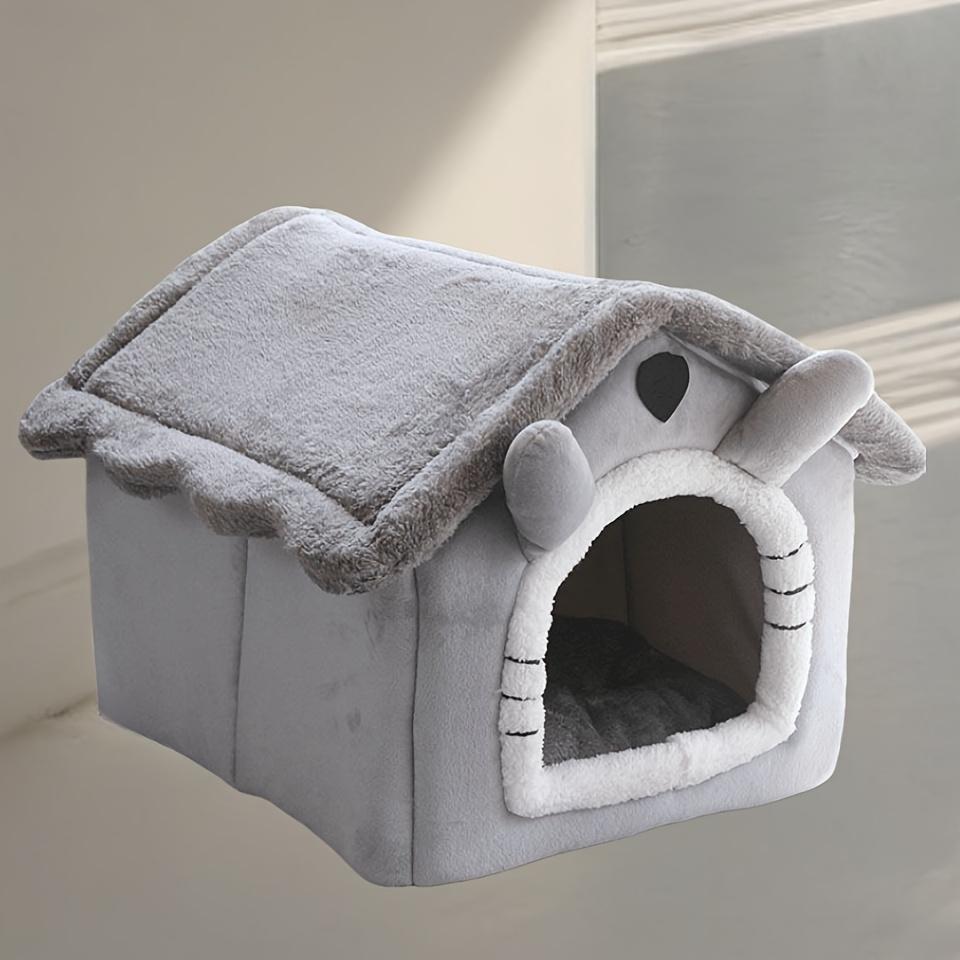 Detachable Cat Cave Bed - Winter Warm Pet House for Cats & Small Dogs, Soft Polyester Cave Nest with Removable Washable Cover