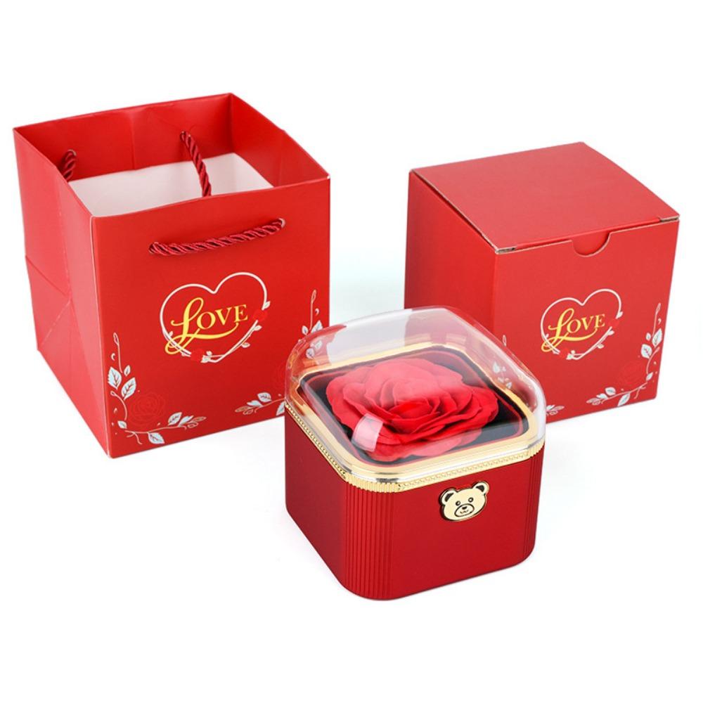 Cute Rotating Rose Box Romantic Surprise Jewelry Storage Box Necklace Storage Case  Mother's Day