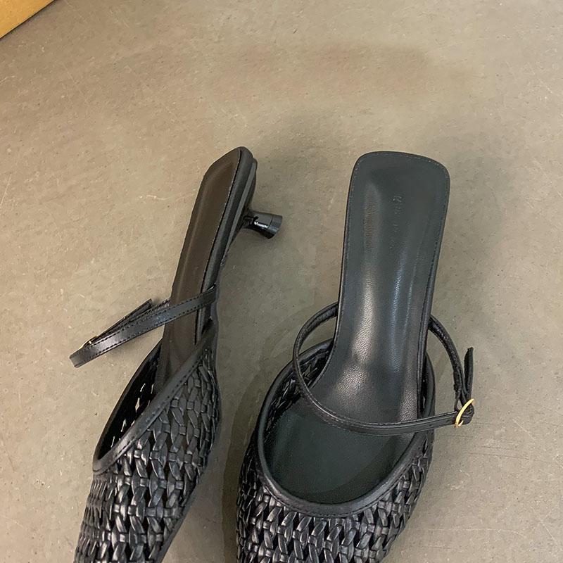 Mode Mode Weben Flache Damen Niedriger Absatz Sandalen Schuhe Weibliche Pantoletten Spitzschuh Damen Absatzsandalen Schuhe Pantoletten Schuhwerk