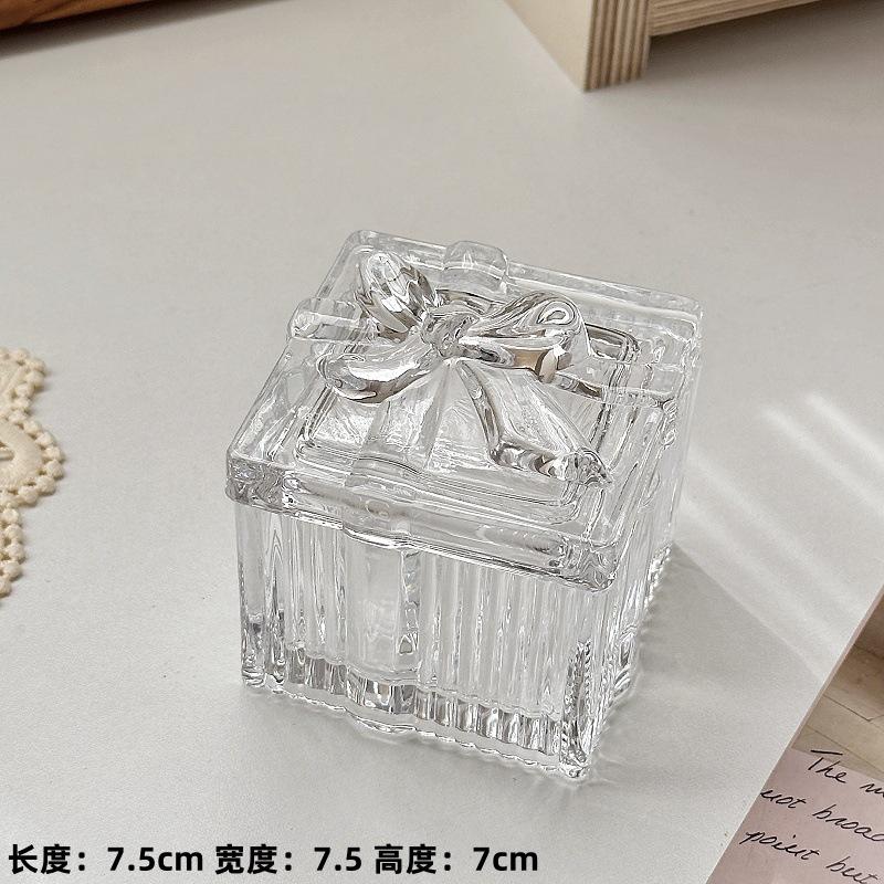 Heart Shape Clear Glass Jewelry Box with Bow, European Vintage Relief Decorative Organizer for Home Vanity