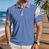 Men's Loose Fit Casual Polo Shirt Camouflage Pattern Color Block Short Sleeve Button Collar Top for Everyday Wear