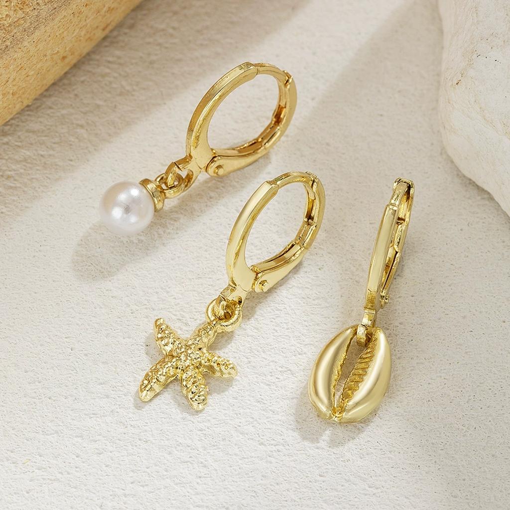 3 Stück Böhmische Seestern Muschel Hängeohrringe für Damen Sommer Strandstil Perle baumelnde Ohrringe Schmuckzubehör