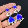 925 Sterling Silver Blue Sapphire Stone Handcrafted New Dangle Daughter Earrings