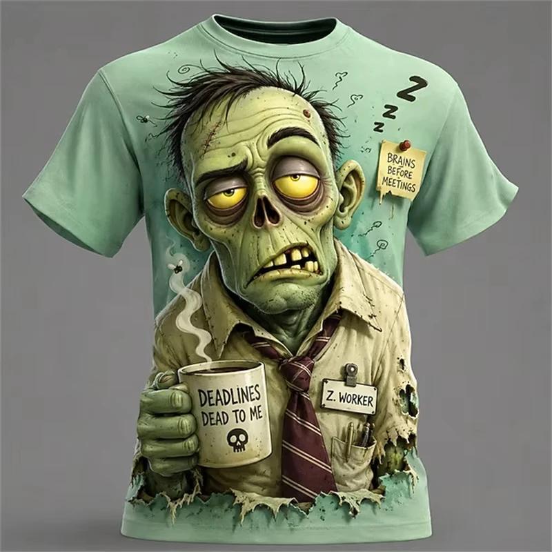 Horror Zombie Print T Shirt For Men Hip Hop Trend Harajuku Halloween Party Clothing Casual O-neck Loose Short Sleeve Tees