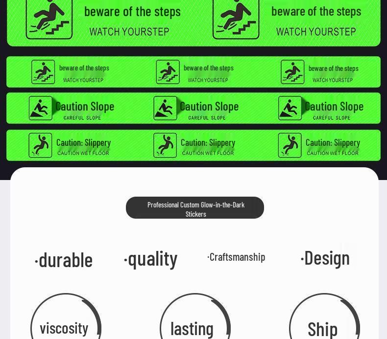 Glow-in-the-Dark Anti-Slip Safety Warning Decal for Slippery Floors