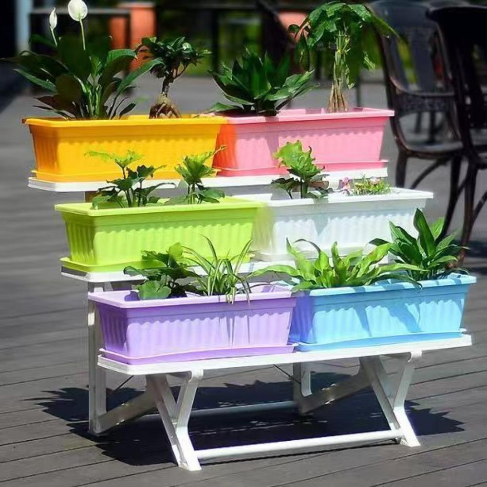 Plastic Rectangular Flower Pot With Tray Vegetable Planting Container Quality Plant Pot  Home