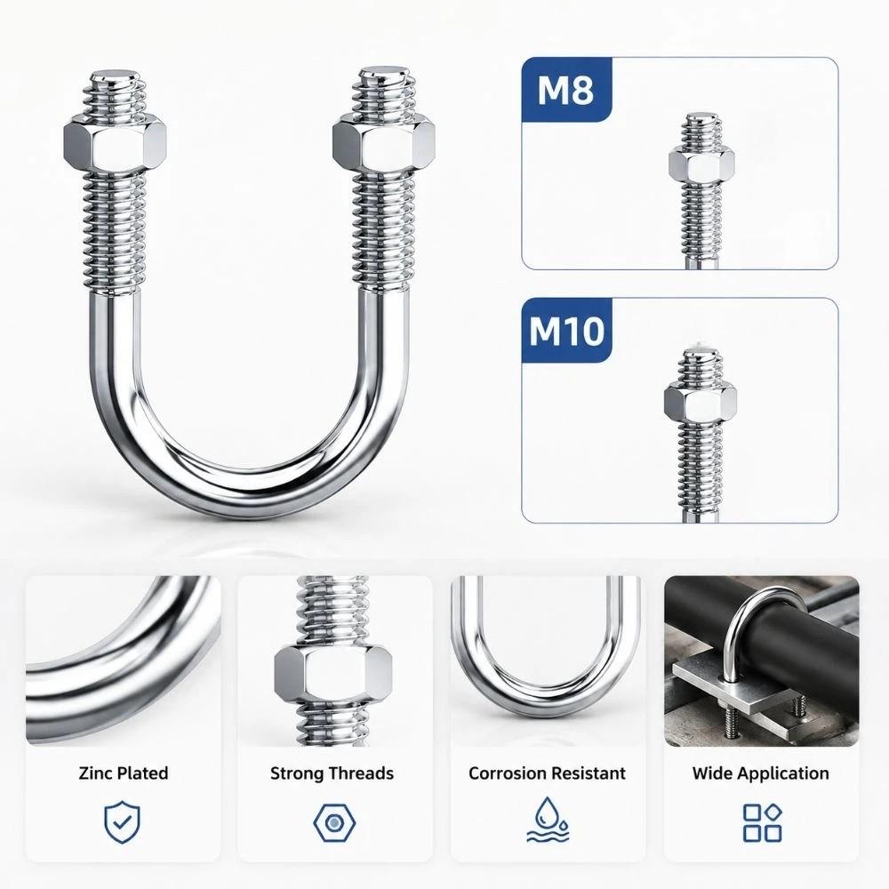 Multifunctional U-shaped Pipe Clamp with Screw Nut Fixed Clamp Pipes, Building Fasteners