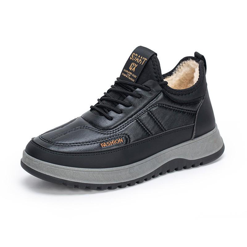 Men's Waterproof Non-Slip Winter Boots: Warm, Velvet, Thick Leather Snow Shoes for Seniors.