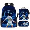 Set de Mochila Escolar Infantil con Estampado de Cristiano Ronaldo de 3 Piezas Dibujos Animados para Estudiantes de Primaria Mochila Ligera Duradera de Gran Capacidad