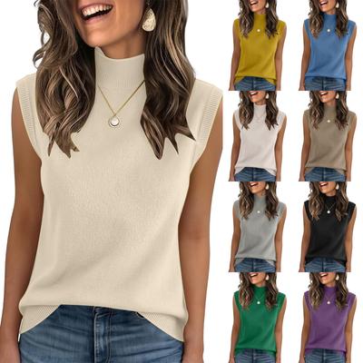 Women's Loose Knit Half Turtleneck Sleeveless Tank Top