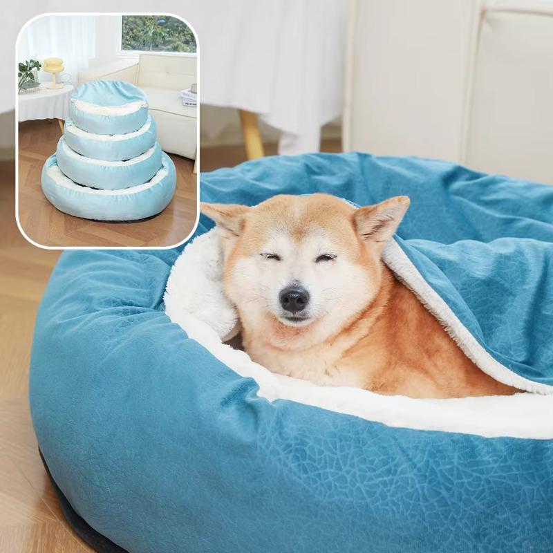 Hot Sale Integrated Plush Round Pet Bed With Blanket Fluffy Soft Warm Pet Bed Dog and Cat