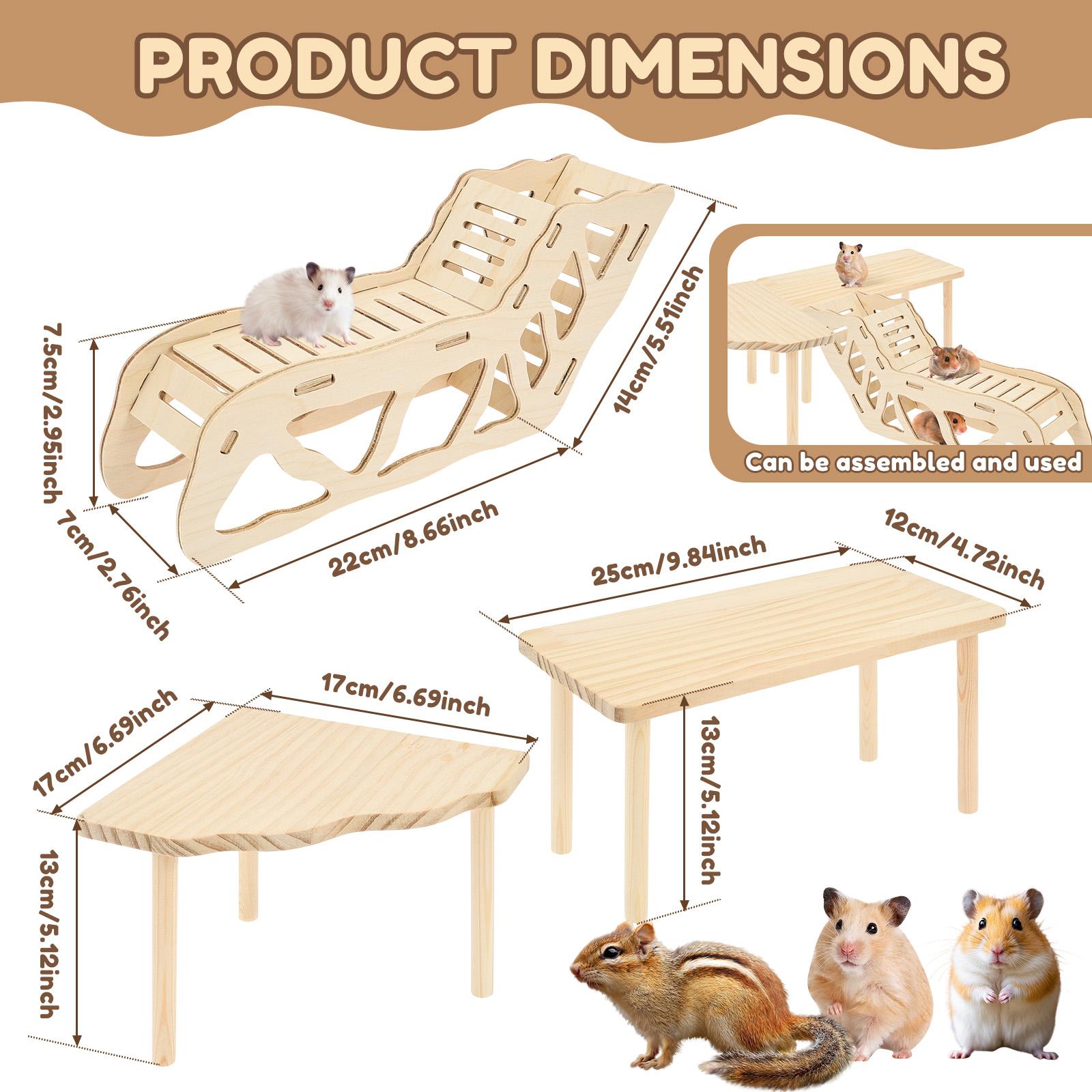 3/4Pcs Hamster Platform Natural Wood Hamster Climbing Toy with Ramp Tunnel Shelter Small Pet Resting Area Hamster Cage Accessory