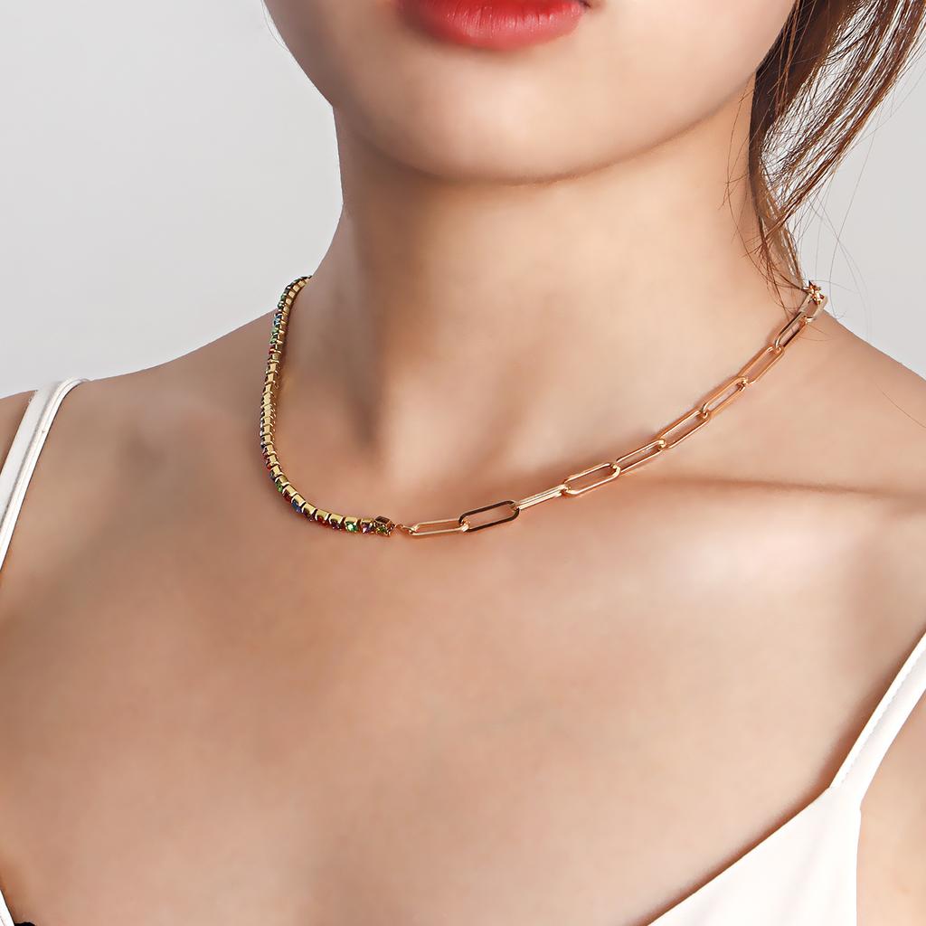 Řetěz s drápkem mikro-inlay barevným diamantovým náhrdelníkem šperky dámský univerzální ins niche designový pocit Spice girl náhrdelník