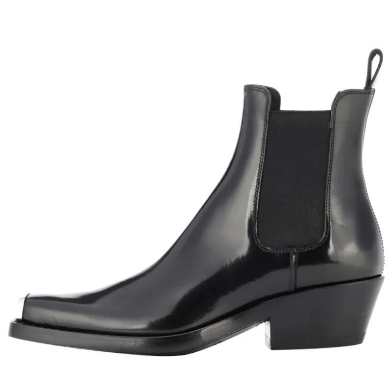 Fashion Autumn Winter Mixed Color 4.5cm Low Heel Metal Head Cowhide Short Boots Men's and Women's Universal Genuine Leather Ankle Boots