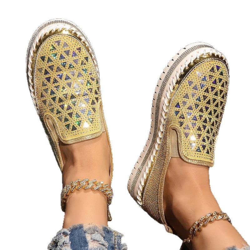 Fashion Low-top and Thin Foot Casual Single Shoes Women's Large Size Thick-soled One-pedal Rhinestone Single Shoes