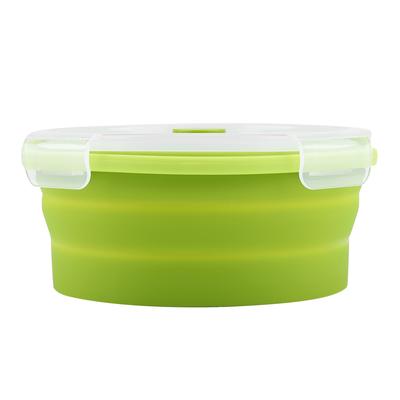 Lancheira Bento Redonda de Silicone 800ml Dobrável Recipiente para Alimentos para Micro-ondas (Luz verde)