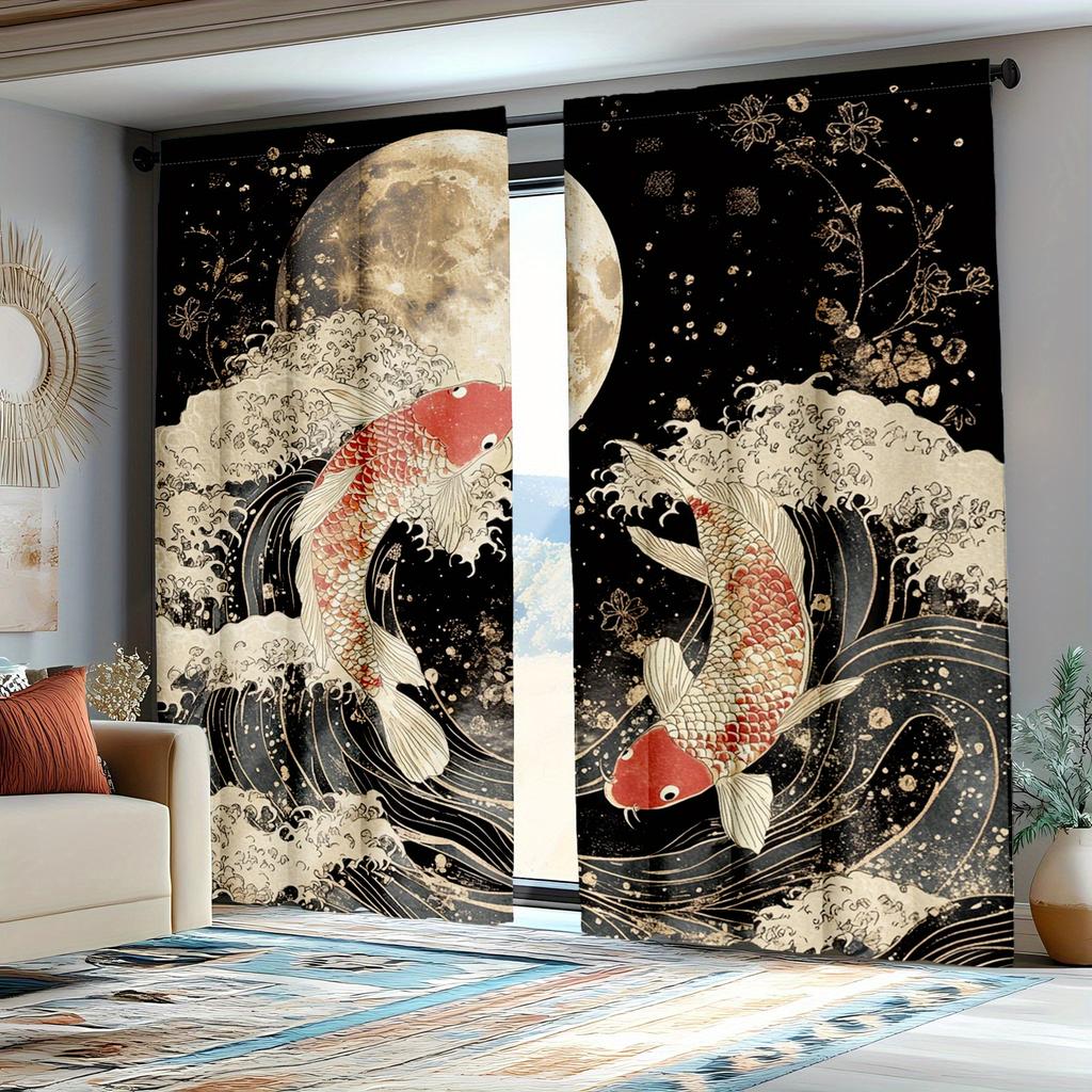 Yin Yang Wave Cherry Blossom Pattern Curtains Polyester Fabric Suitable Living Room Bedroom Curtain Made Of Washable Great Ready