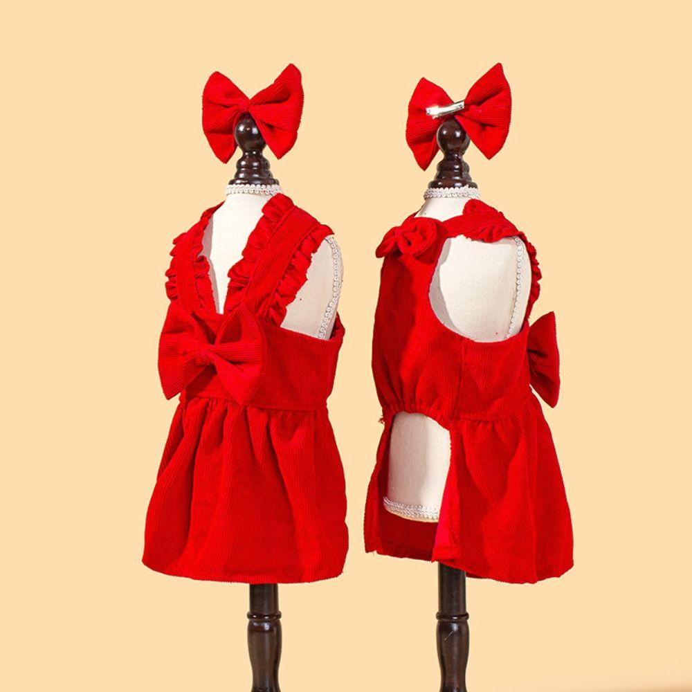 Sweet Pet Corduroy Skirt New Year Christmas Pet Costume Comfortable Cat Princess Dress  Fall Winter