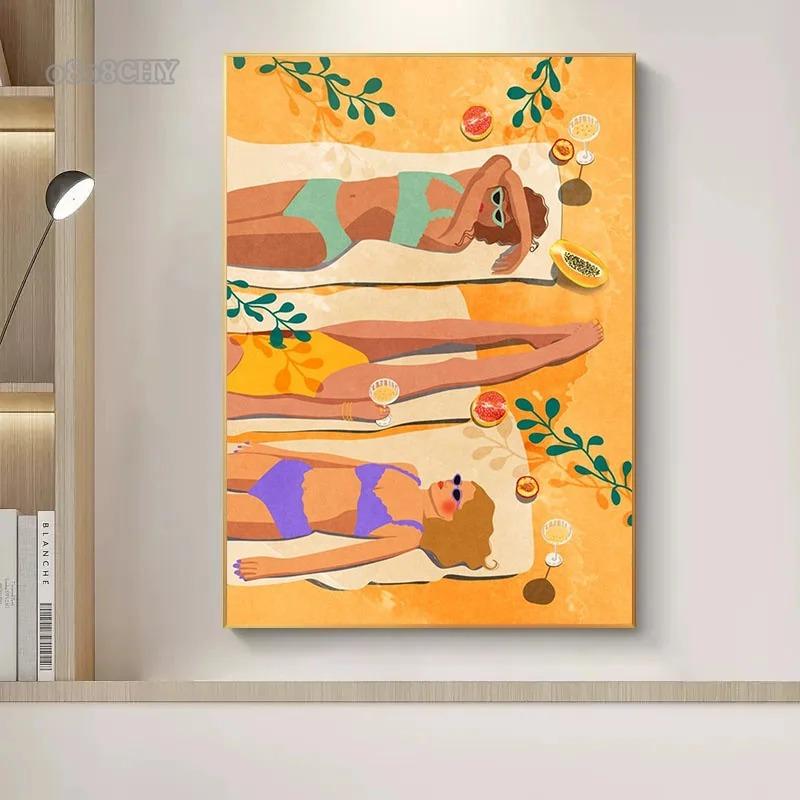 Colorful Funny Home Bathroom Girl Room Wall Decor Paintings Fruit Banana Peach Red Wine Sexy Woman Canvas Posters Wall Print Art