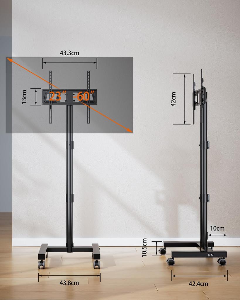 FORGING MOUNT TV Mobile Monitor Fits Inch LCD High Height Load Capacity VESA Maximum 400mm x 400mm Stand, Stand, 23-60 TVs, Type, Casters, Adjustable,