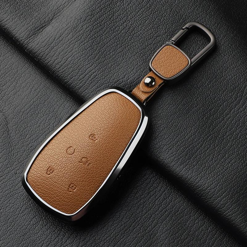 Aluminum Alloy Goatskin Car Key Case Cover For Changan Eado Unit Cs35Plus Cs55Plus Cs75Plus Car Key Protection Shell Accessories
