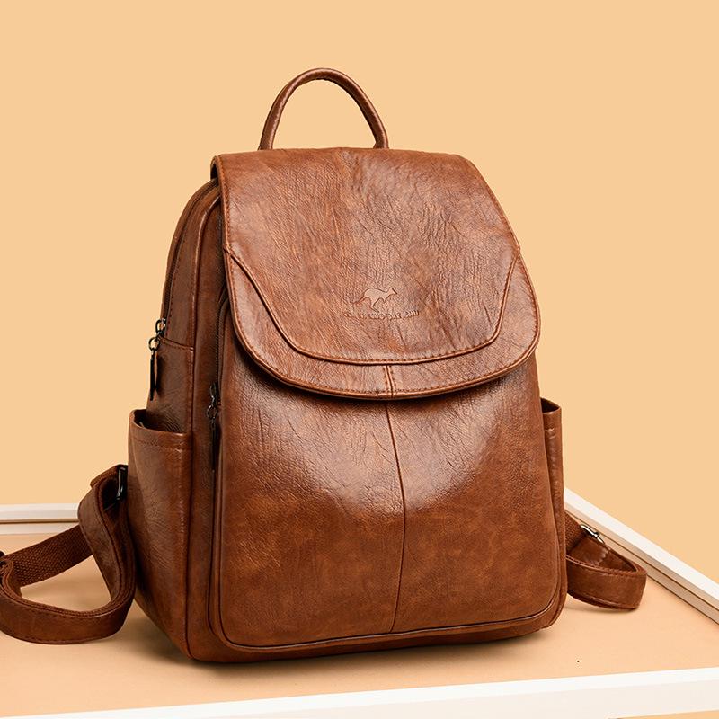 2026 Versatile Women's Soft Leather Backpack - Large Capacity for School, Travel, and Outdoor Use
