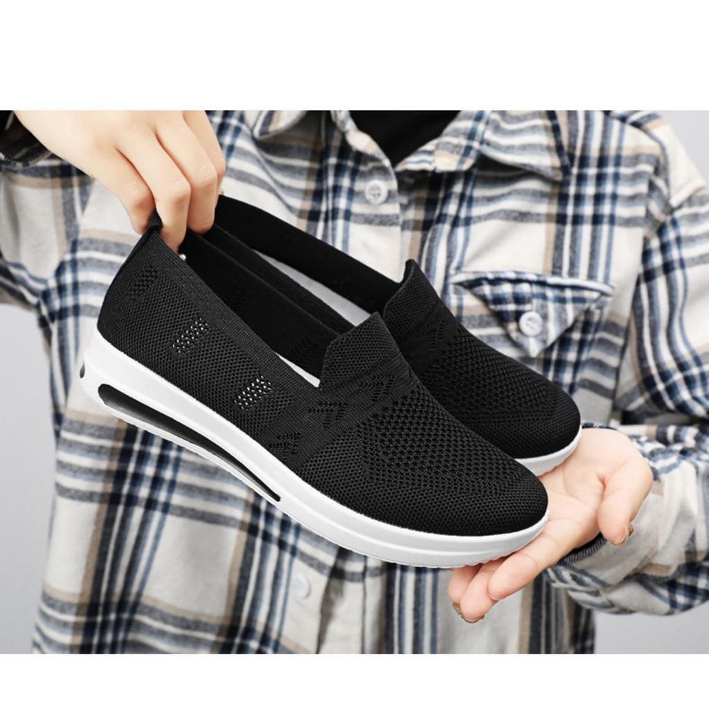 Women's Summer Flying Woven Breathable Casual Shoes, One Foot Shoes, Lightweight Walking Shoes, Solid Color Versatile Single Shoes