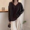 Stylish V-Neck Wool Knit Sweater for Women - Autumn/Winter Loose Outerwear