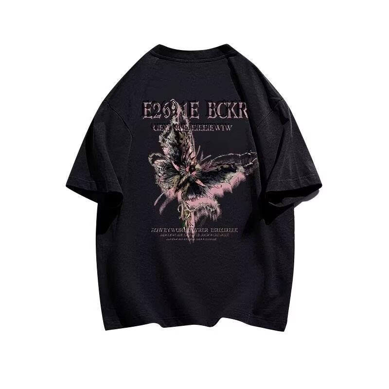 

Унисекс Ретро Футболка в Гонконгском Стиле с Пятью Рукавами - Свободный Летний Крой для Пар, Модный Топ с Коротким Рукавом 2XL чёрный