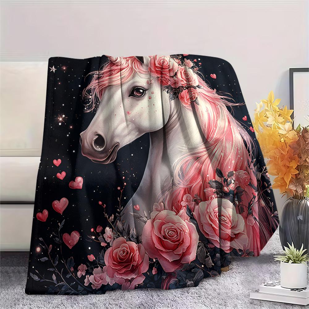 Unicorn Print Flannel Blanket, High Quality Comfortable for All Seasons, Home Decor, Warmth and Comfort, Perfect for Christmas Gifts