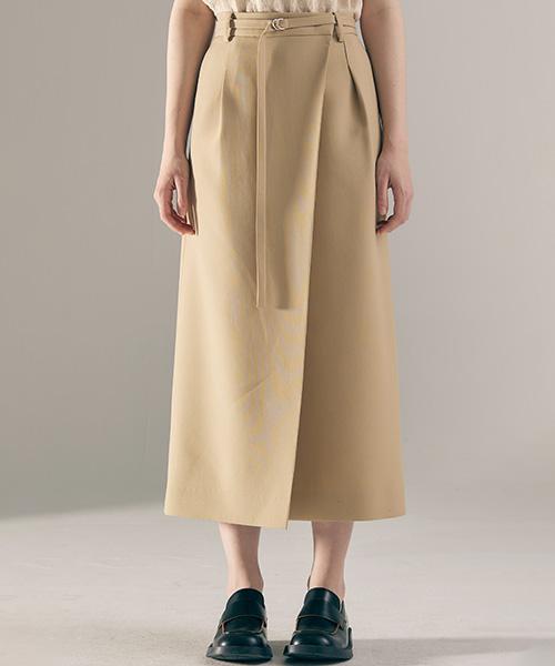 Avamolly Belted Asymmetry Pleats Sk (Beige)