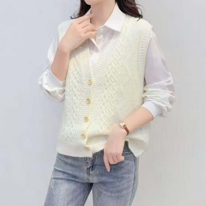 Sweater Vest Women Sleeveless v-Neck Knitted Vests Pullover Vest Female Jumper Pull Femme