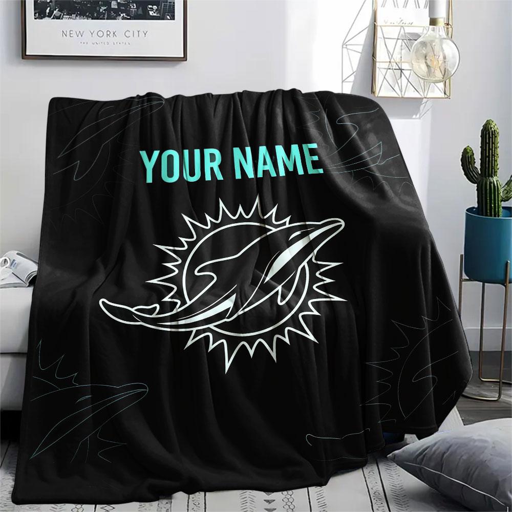 Custom Name,Miami Dolphins Printed Flannel Blanket, Soft Throw for Bedroom Sofa, Washable, Christmas Present, Great Gift.