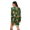 Women's Snowflake Print Fashionable Long-sleeved Round-neck Pocket Dress