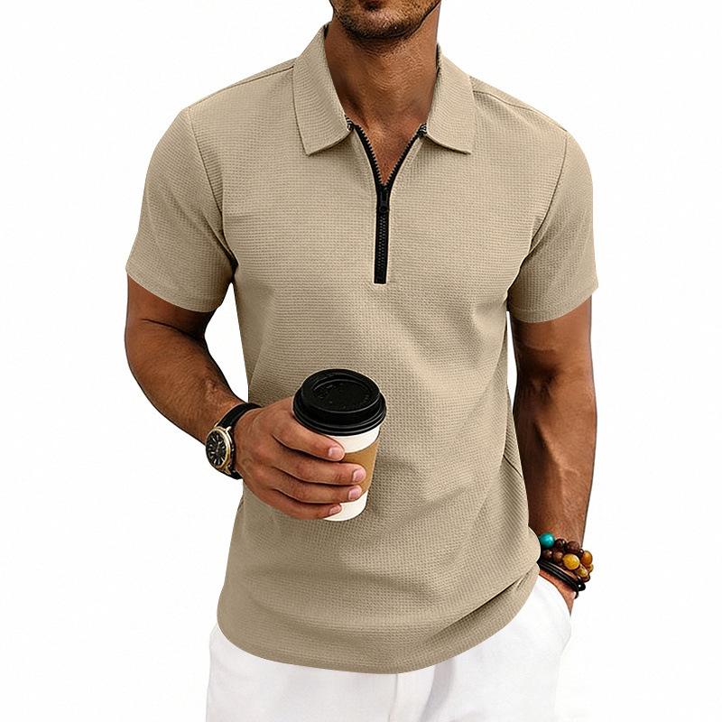 Mens Summer Casual Waffle Knit Short Sleeve Golf Polo Shirt S